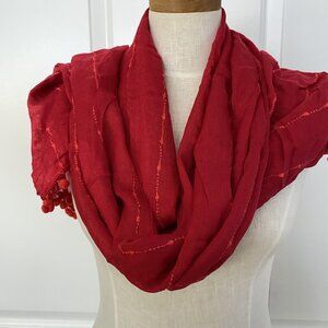 NWT Red Sperry Top Sider Women's Lightweight 100% Rayon Mini Pom Pom Scarf